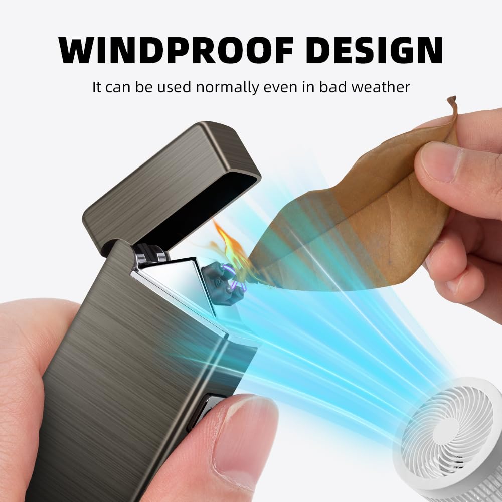 LcFun Electric Lighter USB Rechargeable Windproof Flameless Plasma Dual Arc Lighter Small Metal Pocket Lighters for Camping, Birthday Gifts for Men Husband (Nickel Brushed)