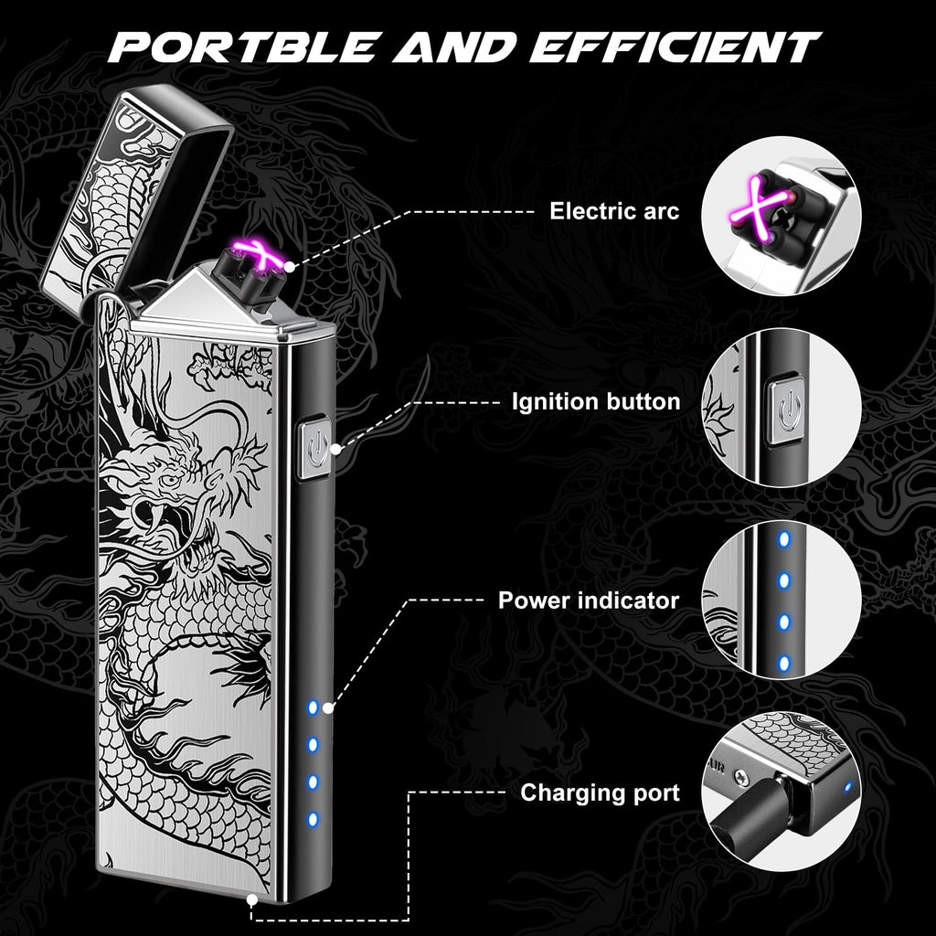 LcFun Electric Lighter USB Rechargeable Windproof Flameless Plasma Dual Arc Lighter Small Metal Pocket Lighters for Camping, Birthday Gifts for Men Husband (Nickel Brushed)