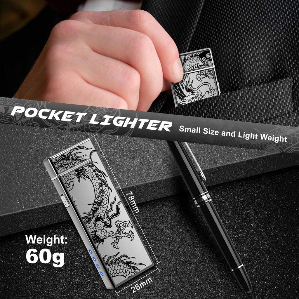 LcFun Electric Lighter USB Rechargeable Windproof Flameless Plasma Dual Arc Lighter Small Metal Pocket Lighters for Camping, Birthday Gifts for Men Husband (Nickel Brushed)