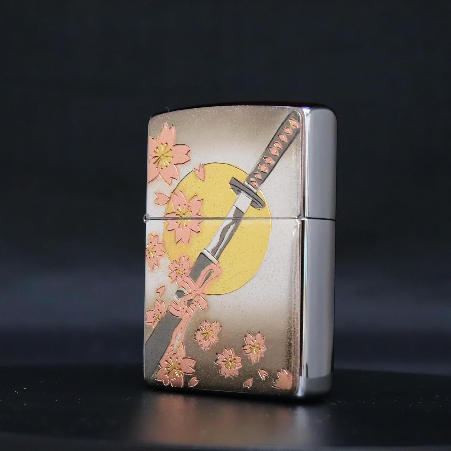 Zippo Lighter Silver Electroforming Board Sword Japanese Pattern Single Sided